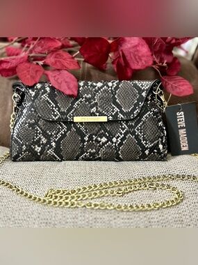 Steve Madden Snake-Print Crossbody with Gold Chain